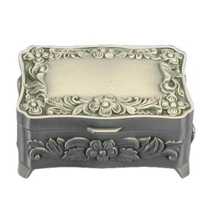 Fortinnet smykkeskrin m. blomster (Lille)