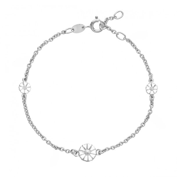 Marguerit Armbnd Slv m hvid emalje