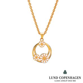 Marguerit collier forgyldt hvid emalje