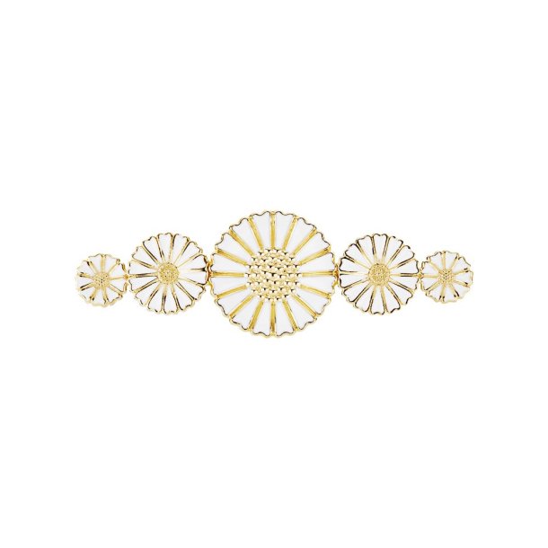 Marguerit Broche forgyldt slv hvid emalje