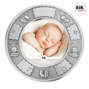 Tin fotoramme (rund) bamse 18cm